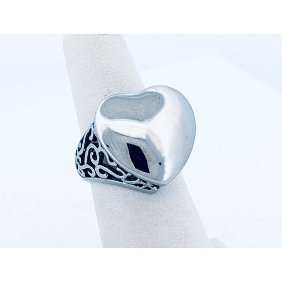 Estate Vintage Stainless Steel Heart Statement Ring Filigree Design Size 6 - Picture 2 of 12